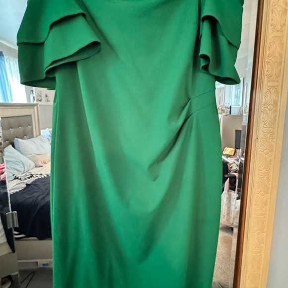 Ralph Lauren Green Ruffle Sleeve Midi Dress - Picture 1 of 4